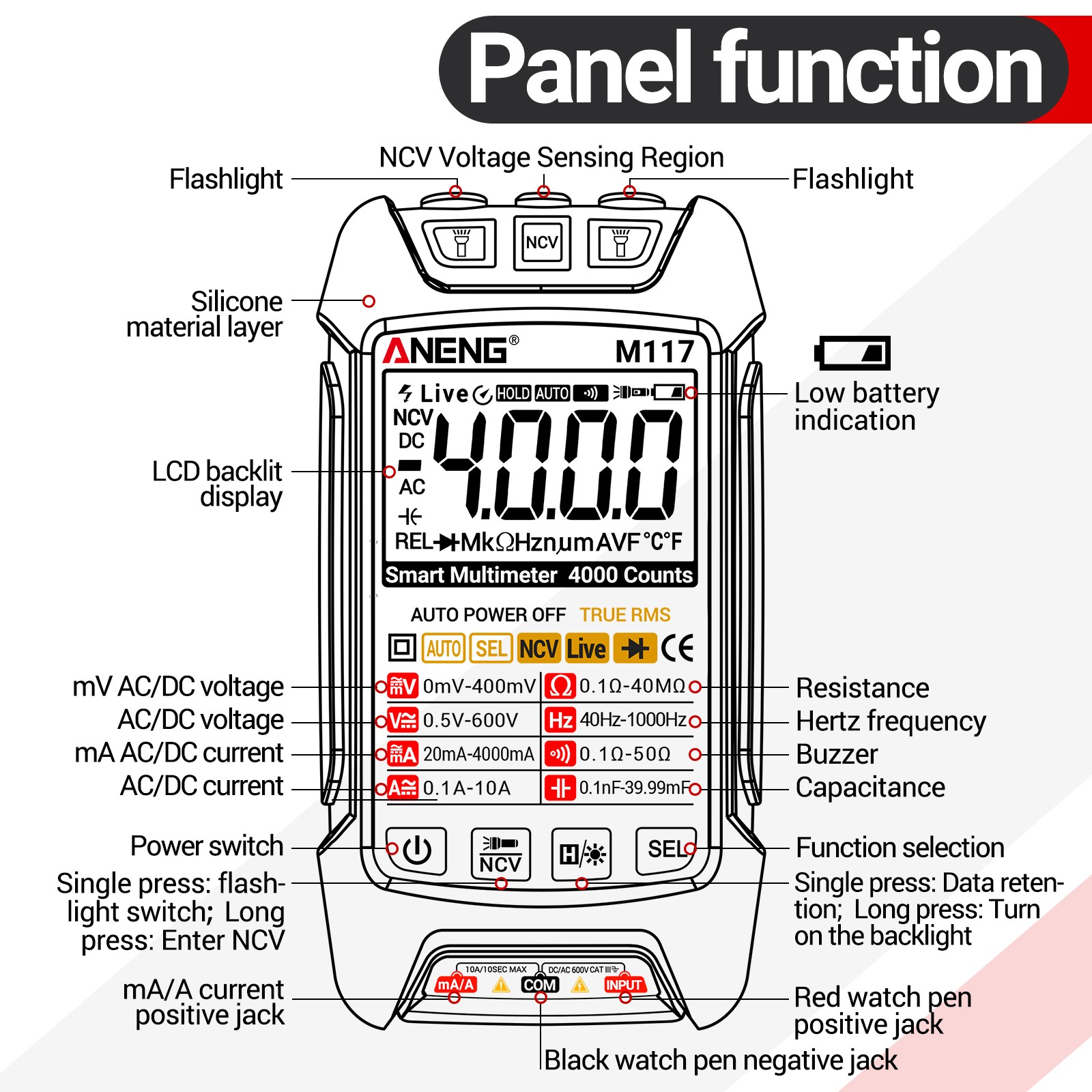 M117 Multimeter Smart Digital 4000 Counts AC/DC Voltage Current CKPM