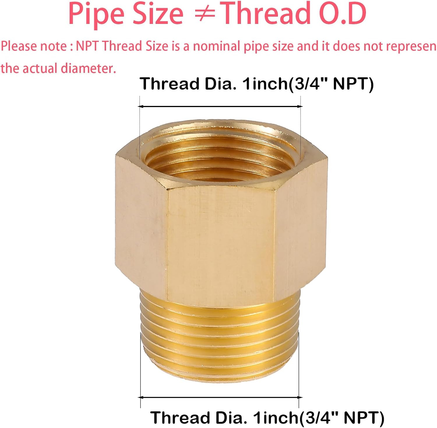 Brass Pipe Fittings 3/4″ Male to 3/4″ Female NPT Reducer Adapters, 3/4″ Female t