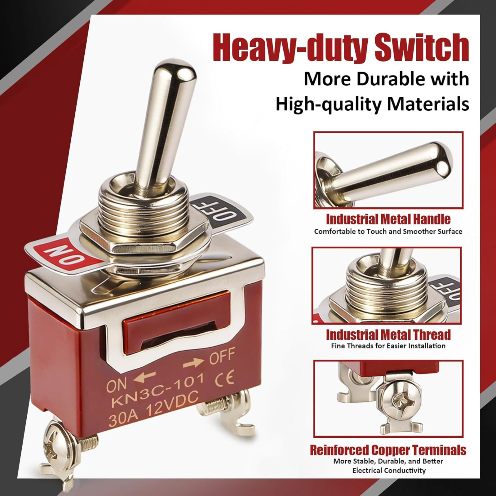 Waterproof Toggle Switch, Durable 12V 30A SPST 2Pin On/Off Heavy Duty Waterproof
