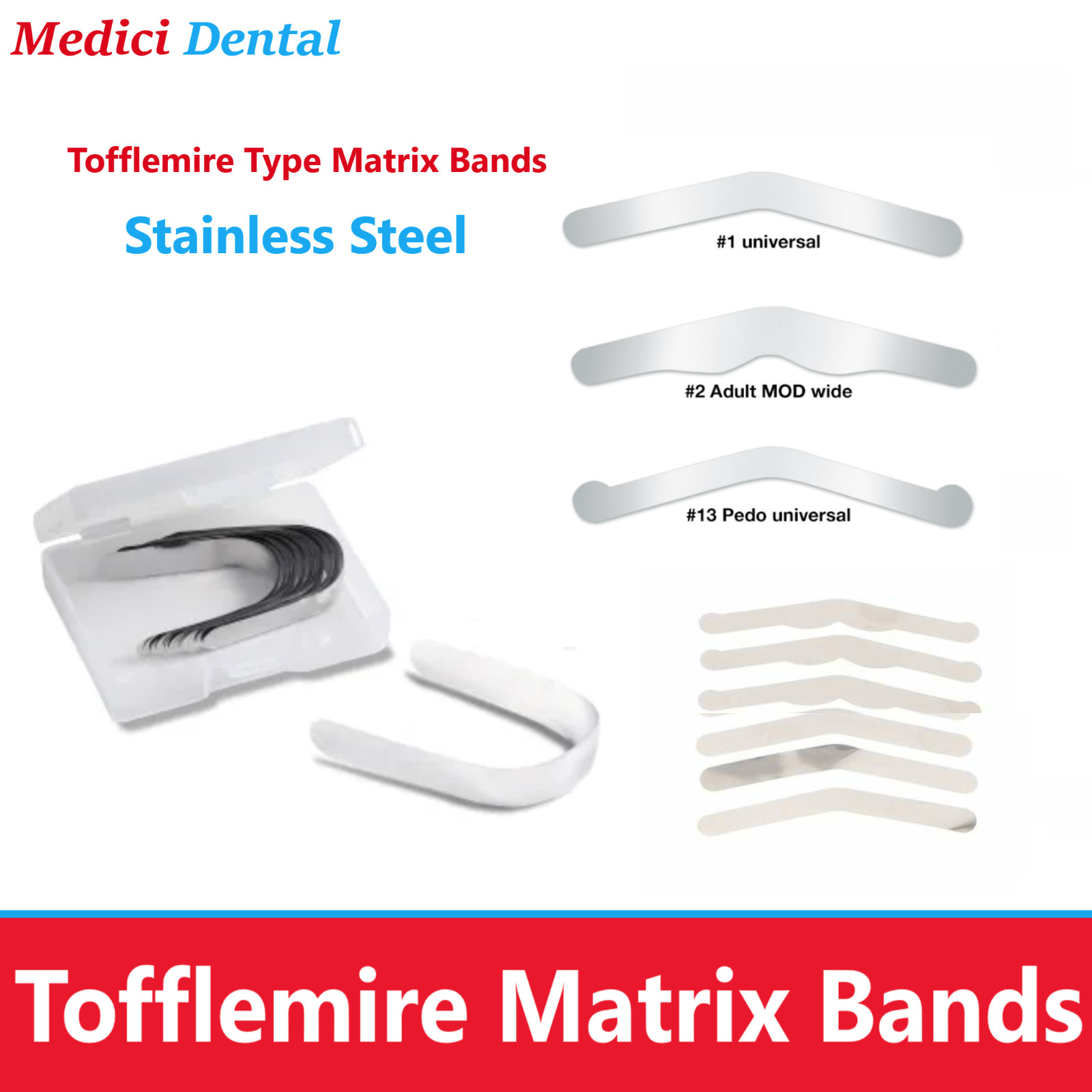 Dental Tofflemire Matrix Bands Universal Adult /Pedo #13, #1, #2, $3 Soft End