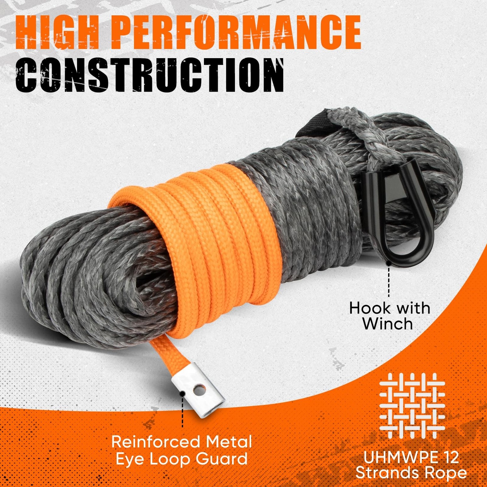 SHALL Winch Rope, 1/4 Inch x 50 Ft Synthetic Winch Rope – 10000LBS Winch Line…