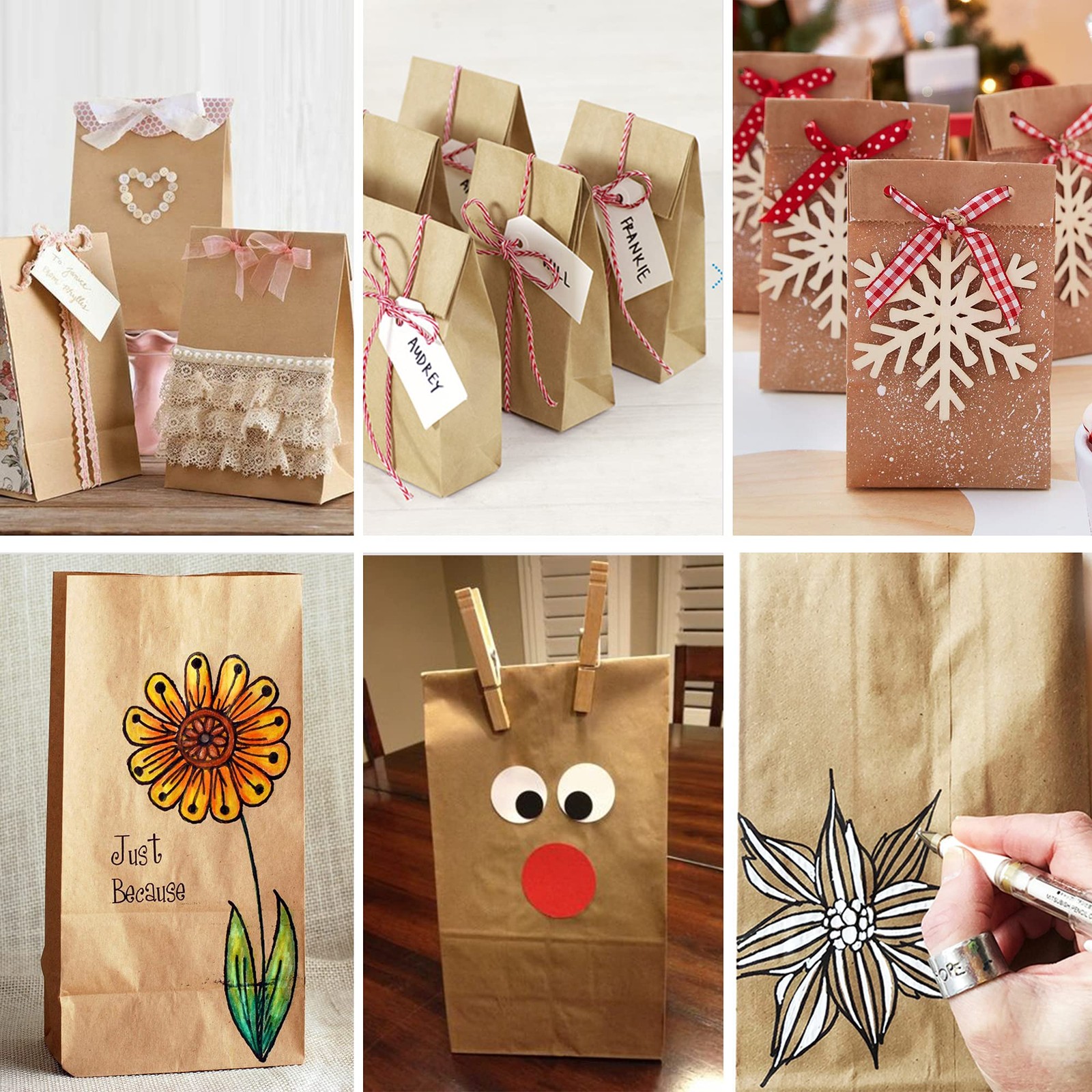 100pcs Brown Paper Bags Grease Resistant Kraft Paper Bags 21.5x12x7 cm, Food…