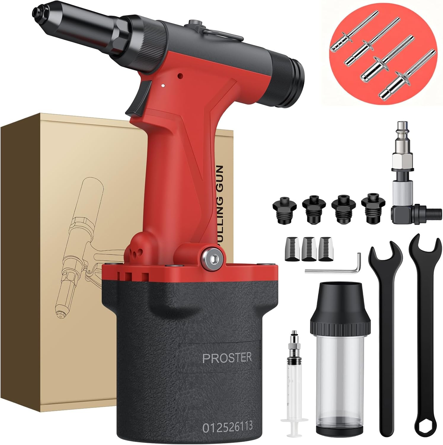 Pneumatic Rivet Gun, 4500LBF Heavy Duty Air Hydraulic Riveter Tool with 4 Interc