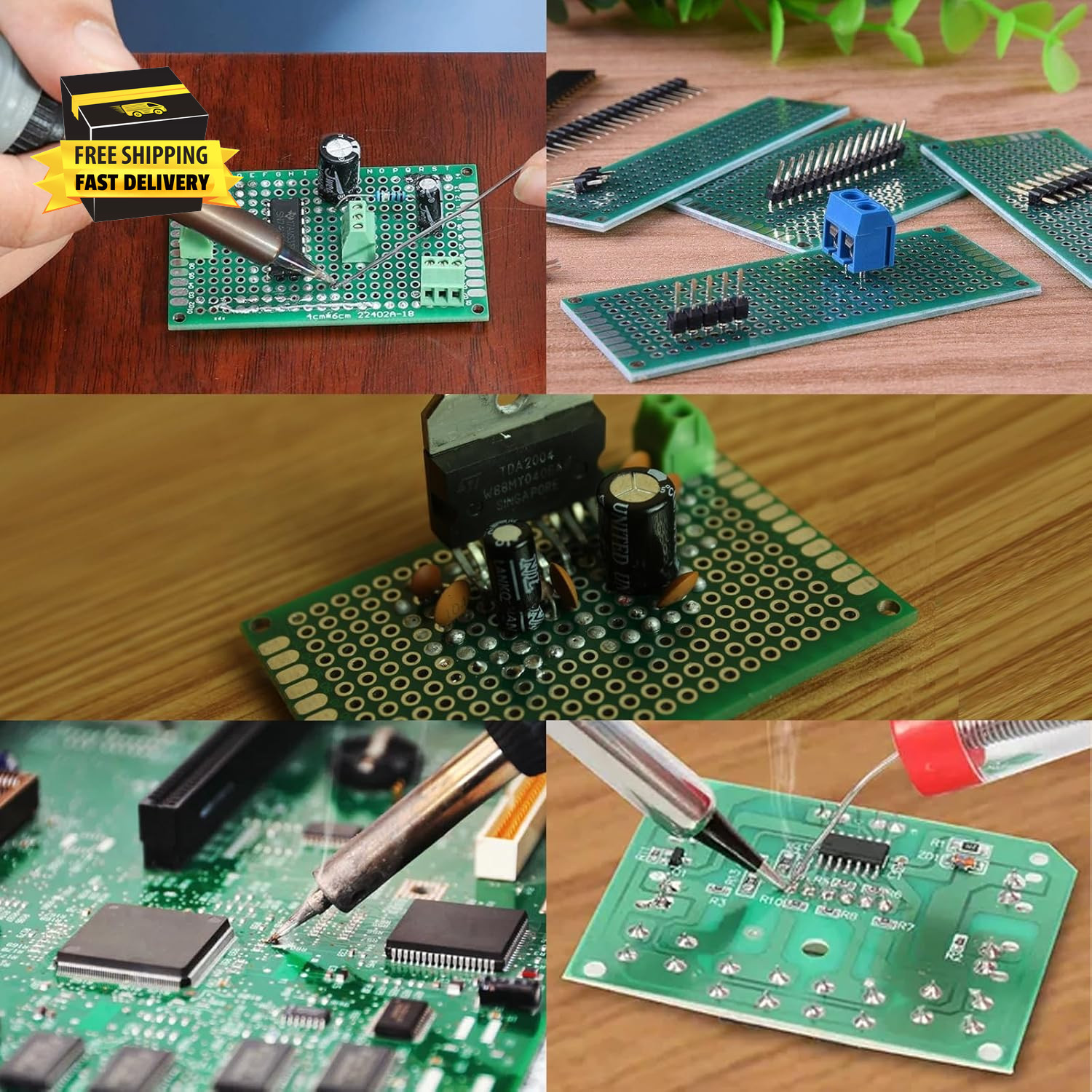 32 Pcs PCB Board, Green Circuit Board with 5 Sizes Compatible, Double Sided PCB