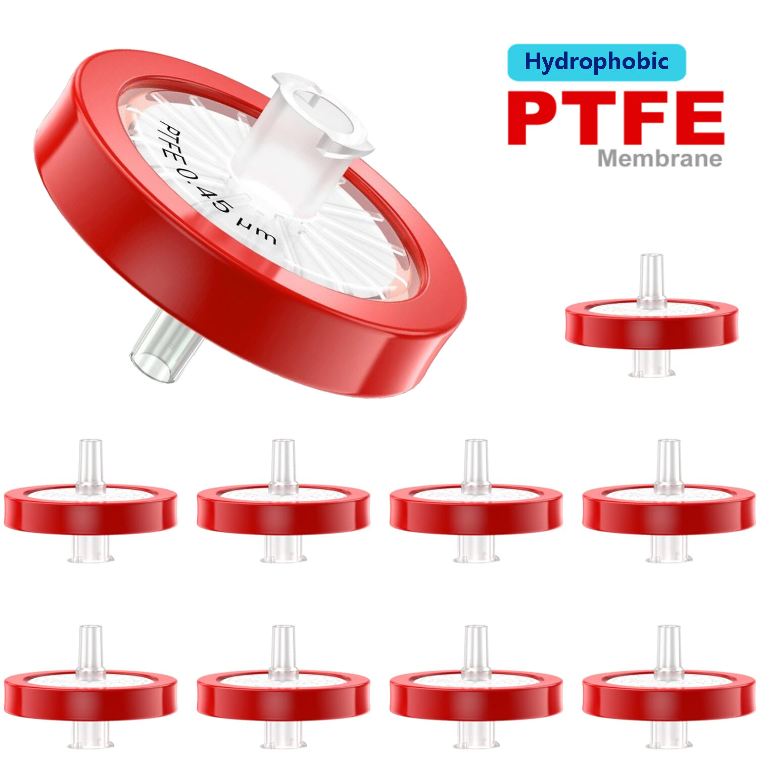 Laboratory PTFE Red Syring Filters Wheel Membrane Filtration 0.45μm 13mm