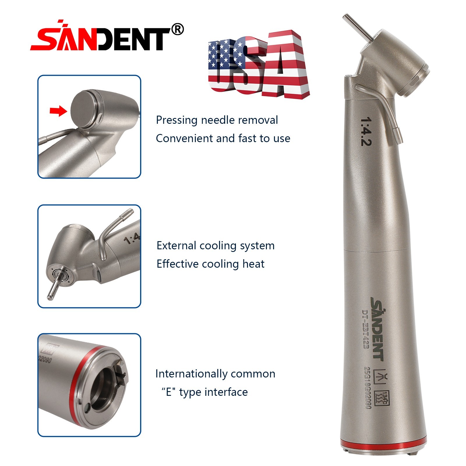 SANDENT Handpiece LED 1:4.2 Contra Angle 45° Surgical External Spray