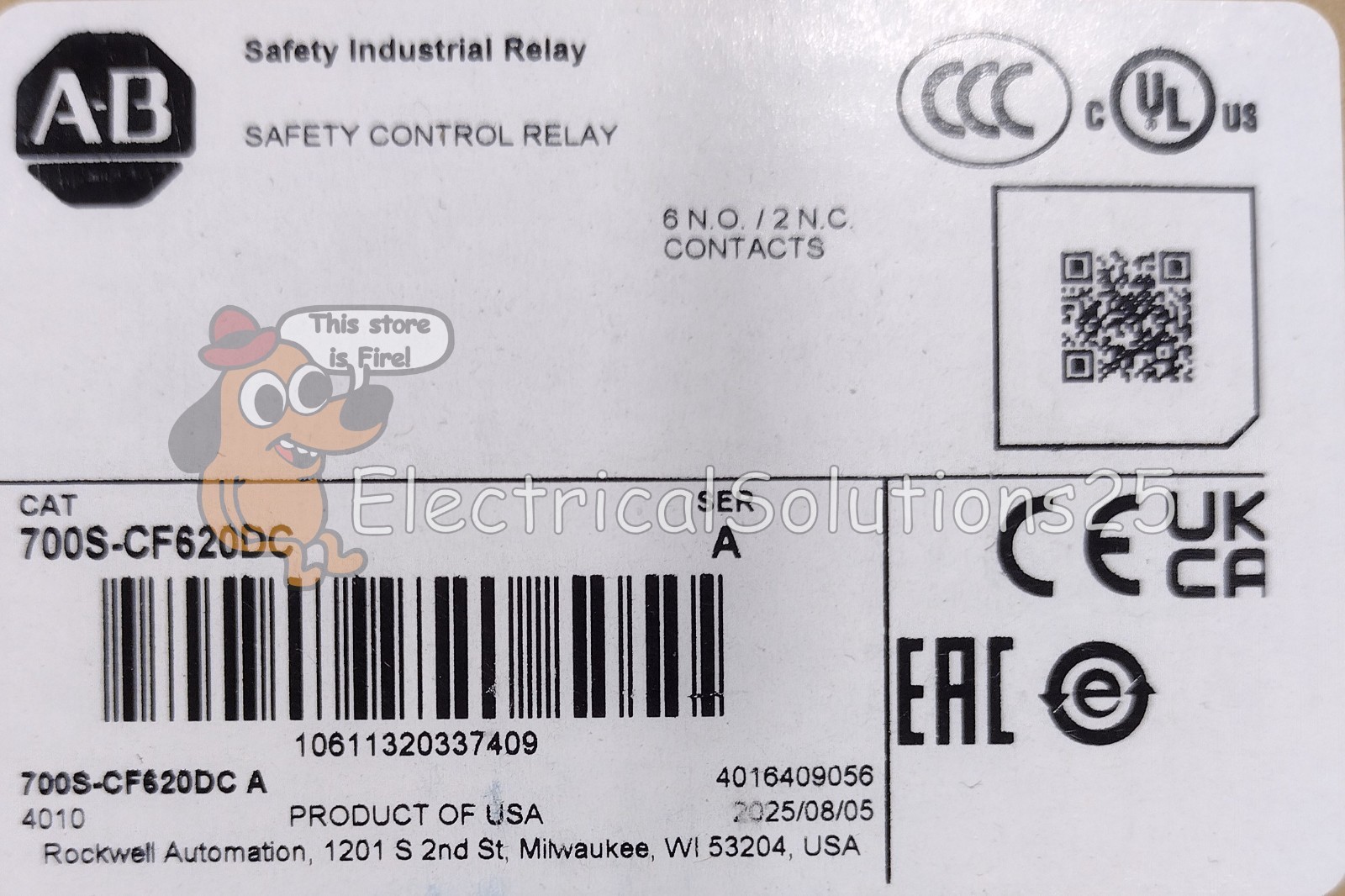 New Allen-Bradley 700S-CF620DC 8-Pole Safety Control Relay – Free Shipping