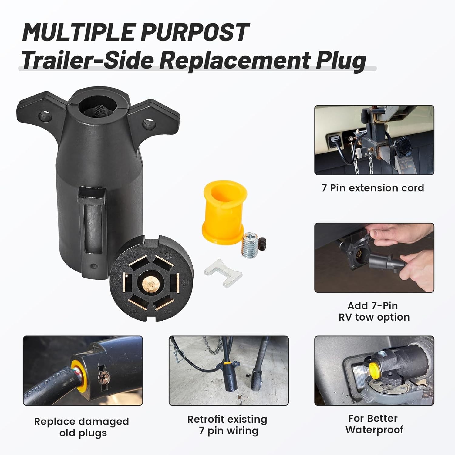 7 Way Round 7 Pin Trailer Plug Male End Splice-in Replacement Trailer Side