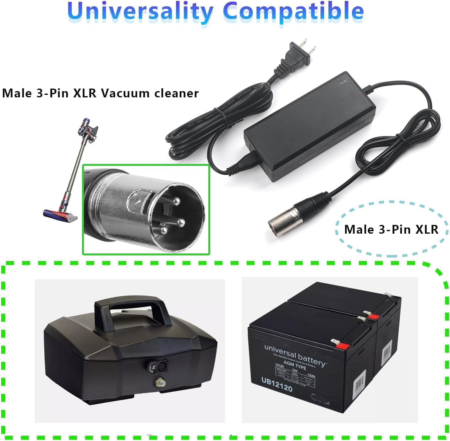 29.4V2A 3 pin XLR Charger Replacement for Lithium Battery Charging and Vacuum Cl