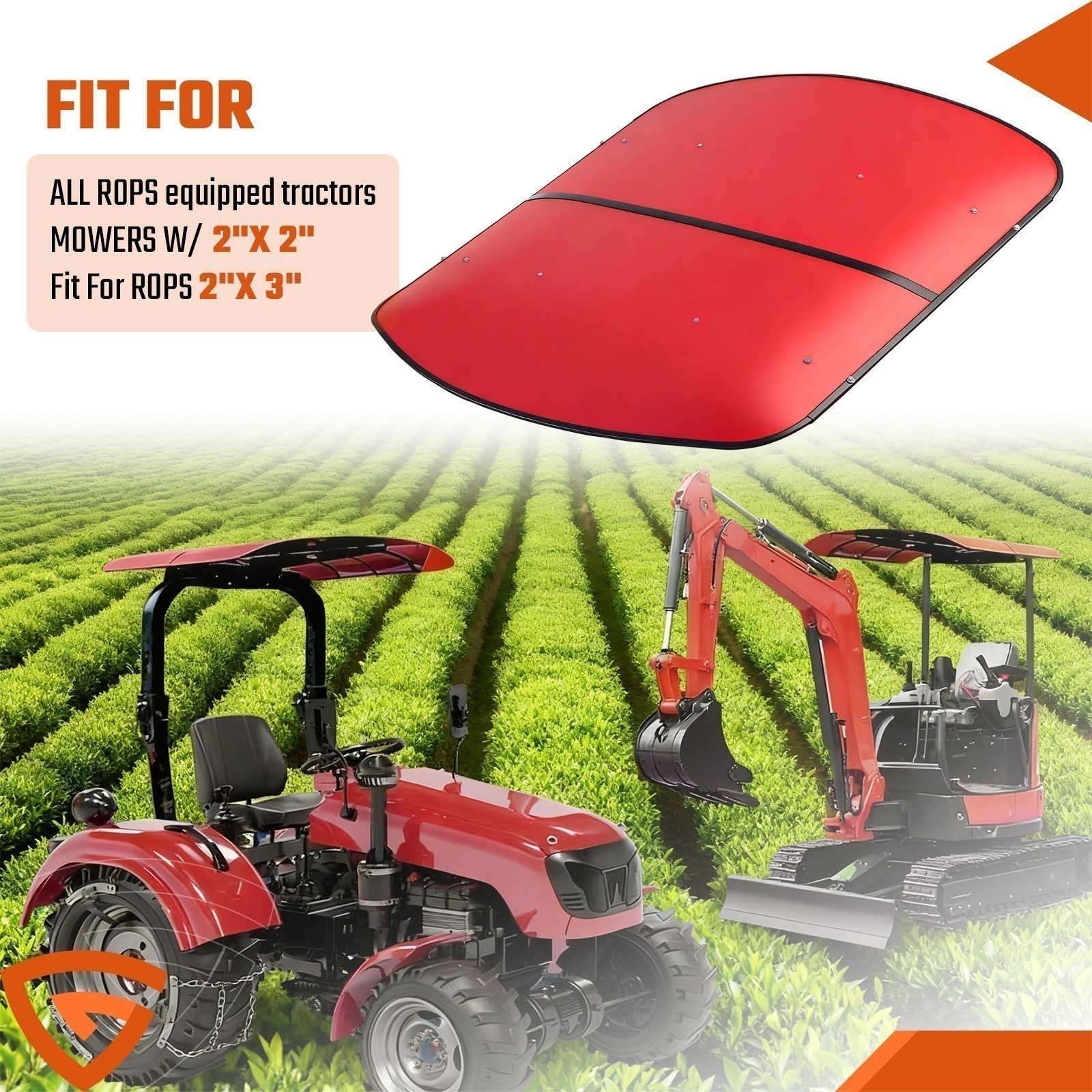 Sun Shield Tuff Top Tractor Canopy For 2″ x 2″ or 2″ x 3″ ROPS Red NEW Sun 1pcs