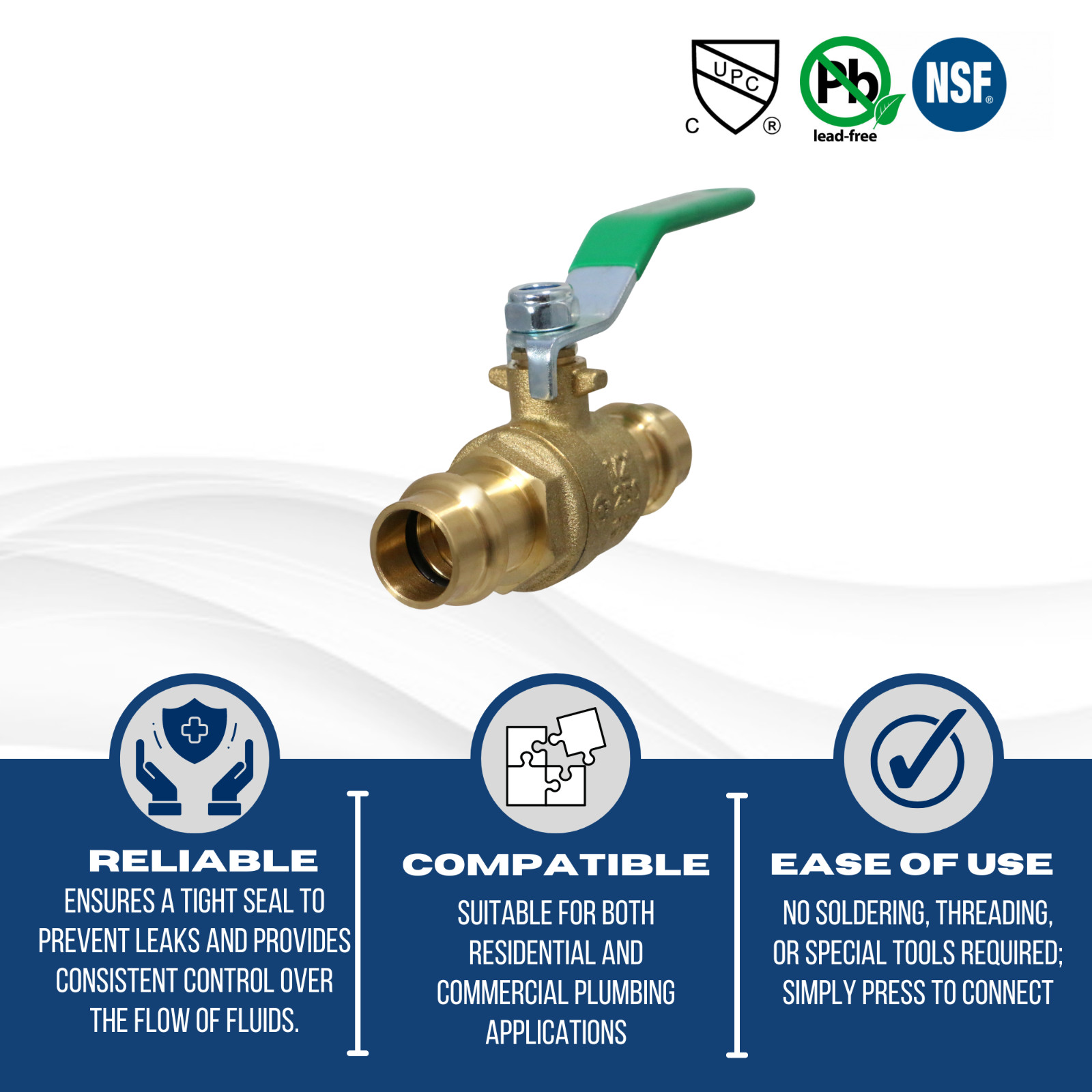10 Pieces 1/2″ Press Ball Valve, Lead Free Brass, Full Port