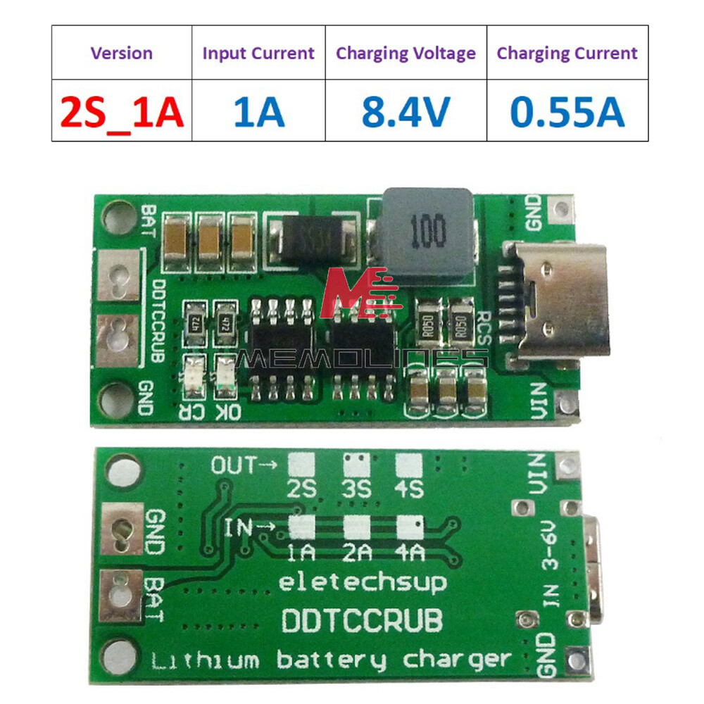 DC3-6V to 8.4/12.6/16.8V 1-4A Boost 18650 Li-ion Battery Charger 2S 3S 4S USB-C