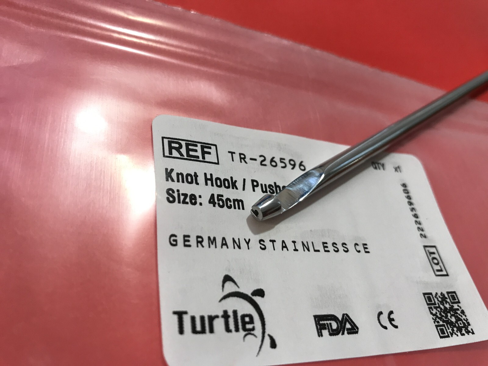 Laparoscopic Knot Hook / Pusher 5mm x43cm Laparoscopy Instrument NEW