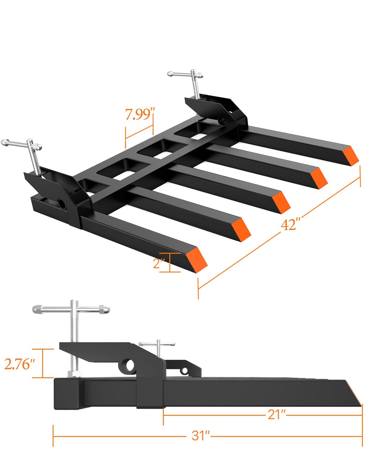 42″ Clamp on Debris Forks to 48″ Bucket, 2500lbs Heavy Duty Pallet Forks Tractor