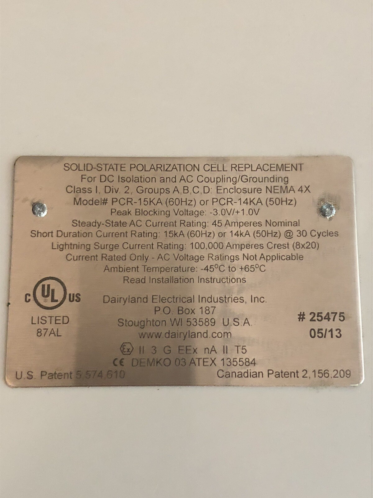 Dairyland Electrical PCR-15KA Polarization Cell Brand New with Hardware VF10