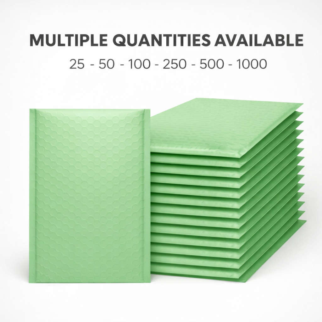 Green Padded Poly Mailers #0 6.5×10 Self Seal Shipping Envelopes