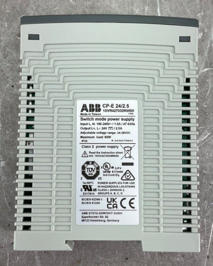NEW ABB 1SVR427032R0000 POWER SUPPLY CP-E 24/2.5 100-240VAC IN 24VDC/2.5A OUT
