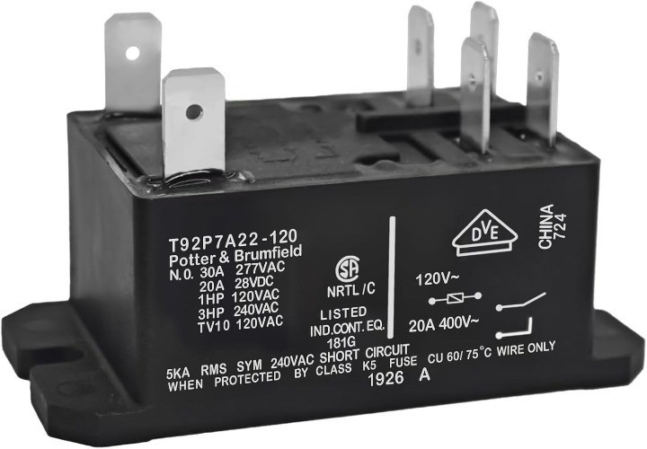 T92P7A22 120VAC 30A DPST NO 6 Pin Power Relay Number of Items: 1