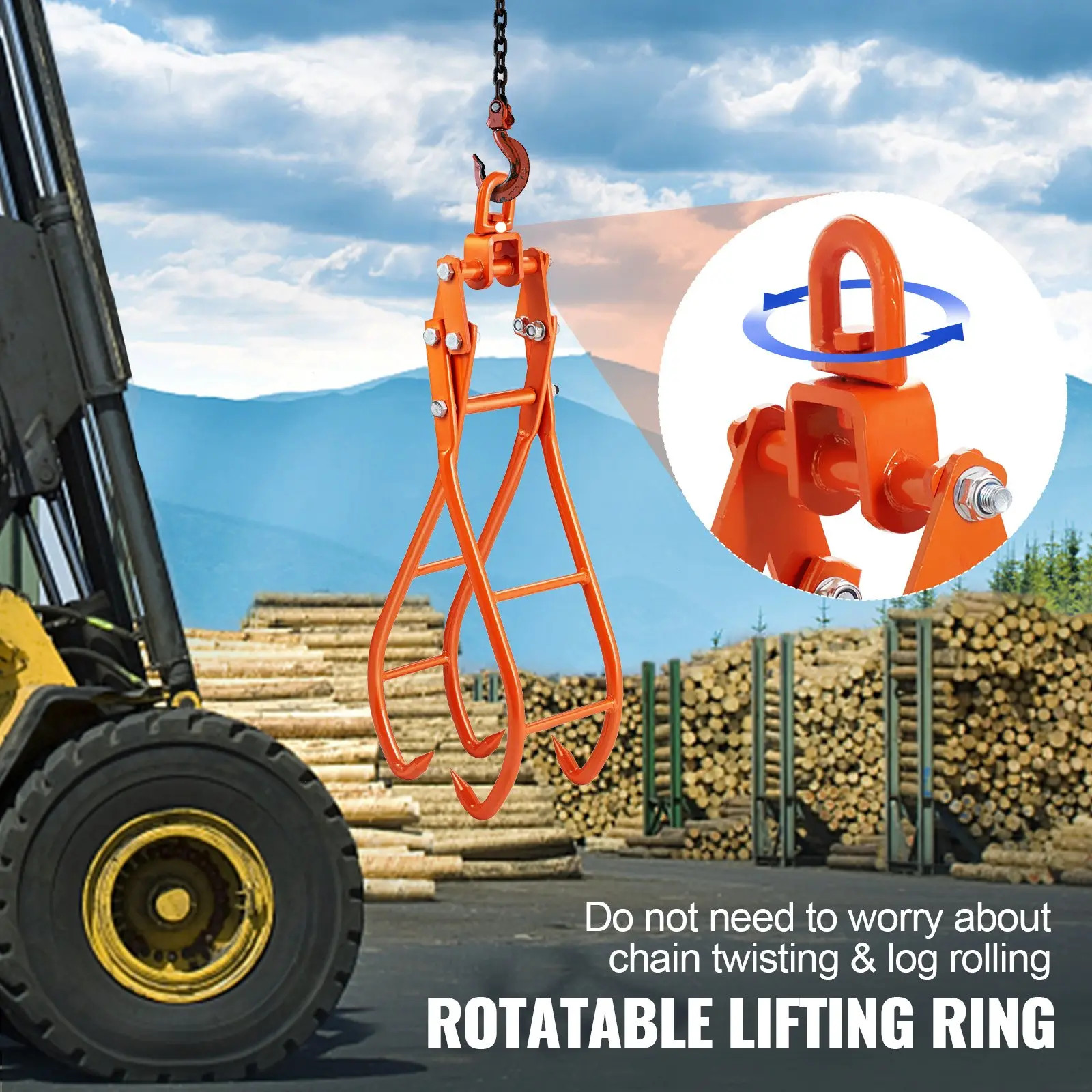 36″ Timber Log Lifting Tongs 4 Claw Swivel Steel Grapple 1500kg Loading Capacity