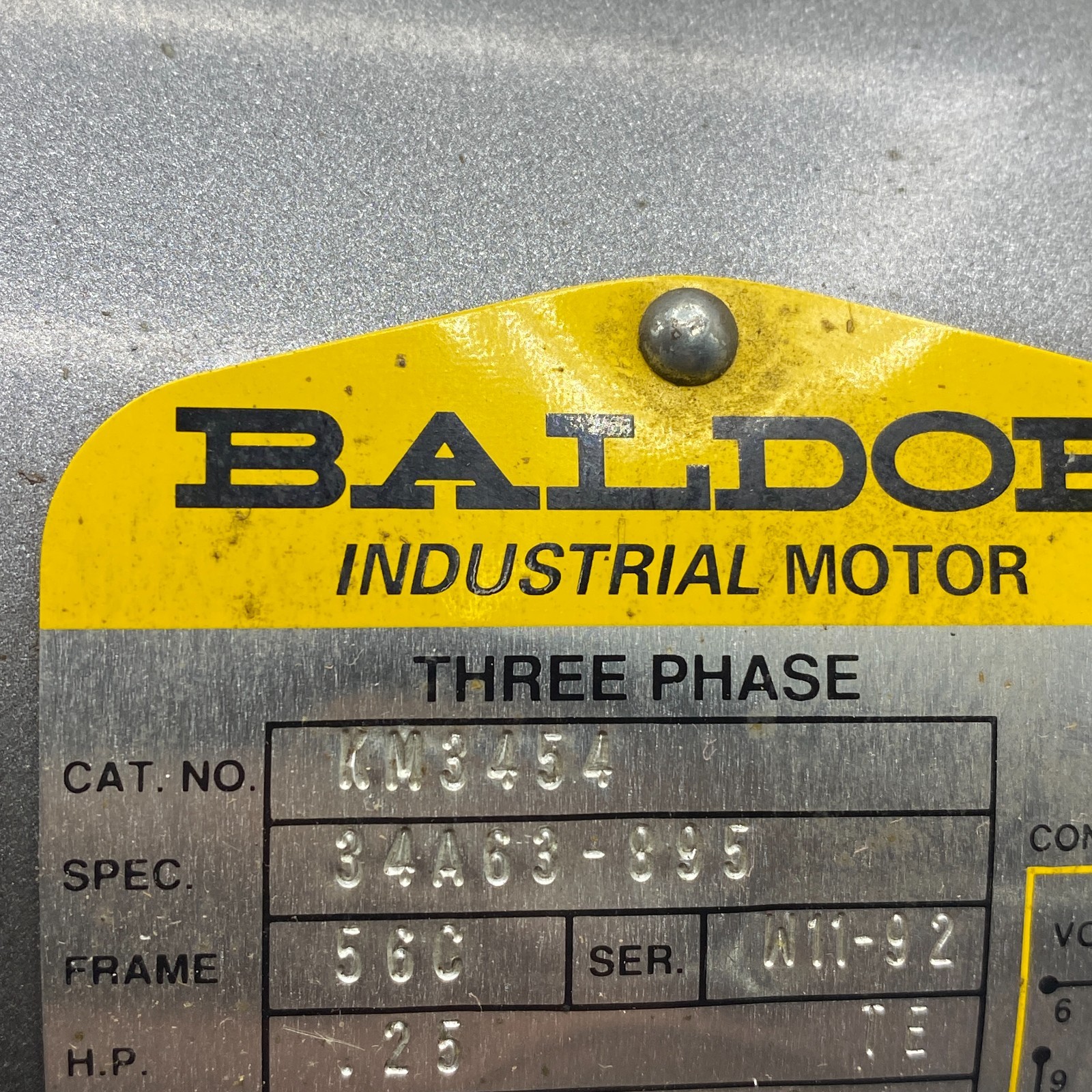 BALDOR KM3454 INDUSTRIAL MOTOR THREE PHASE 1725RPM 60HZ 208-230/460 VOLTS