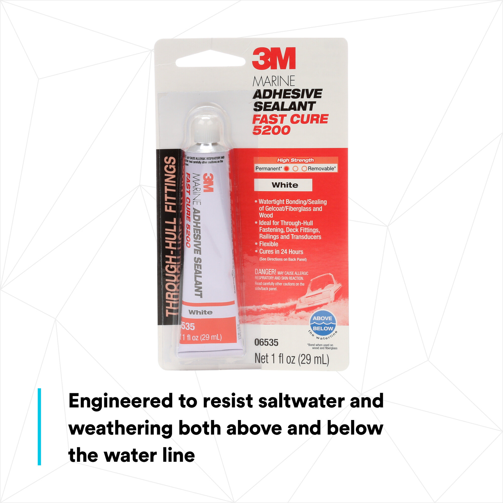 3M Marine Adhesive Sealant 5200FC, Fast Cure, White, 1 oz Tube