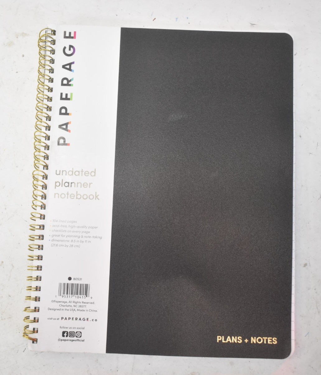 Paperage Undated Daily Planner & To Do List Notepad Black 8.5″x11″ Spiral Bound