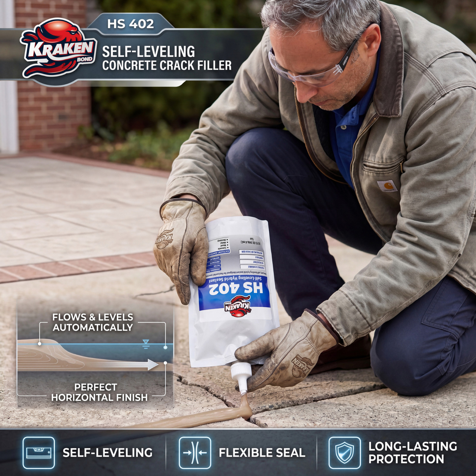 Kraken Bond HS 402 Self-Leveling Hybrid Sealant, 32fl.oz 24 Pack – Tan