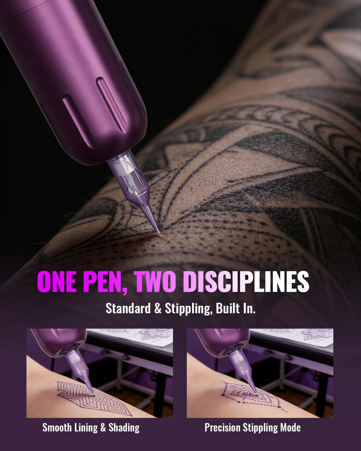 Neebol Wireless Tattoo Gun Kit with Color Screen, Cordless L, Purple
