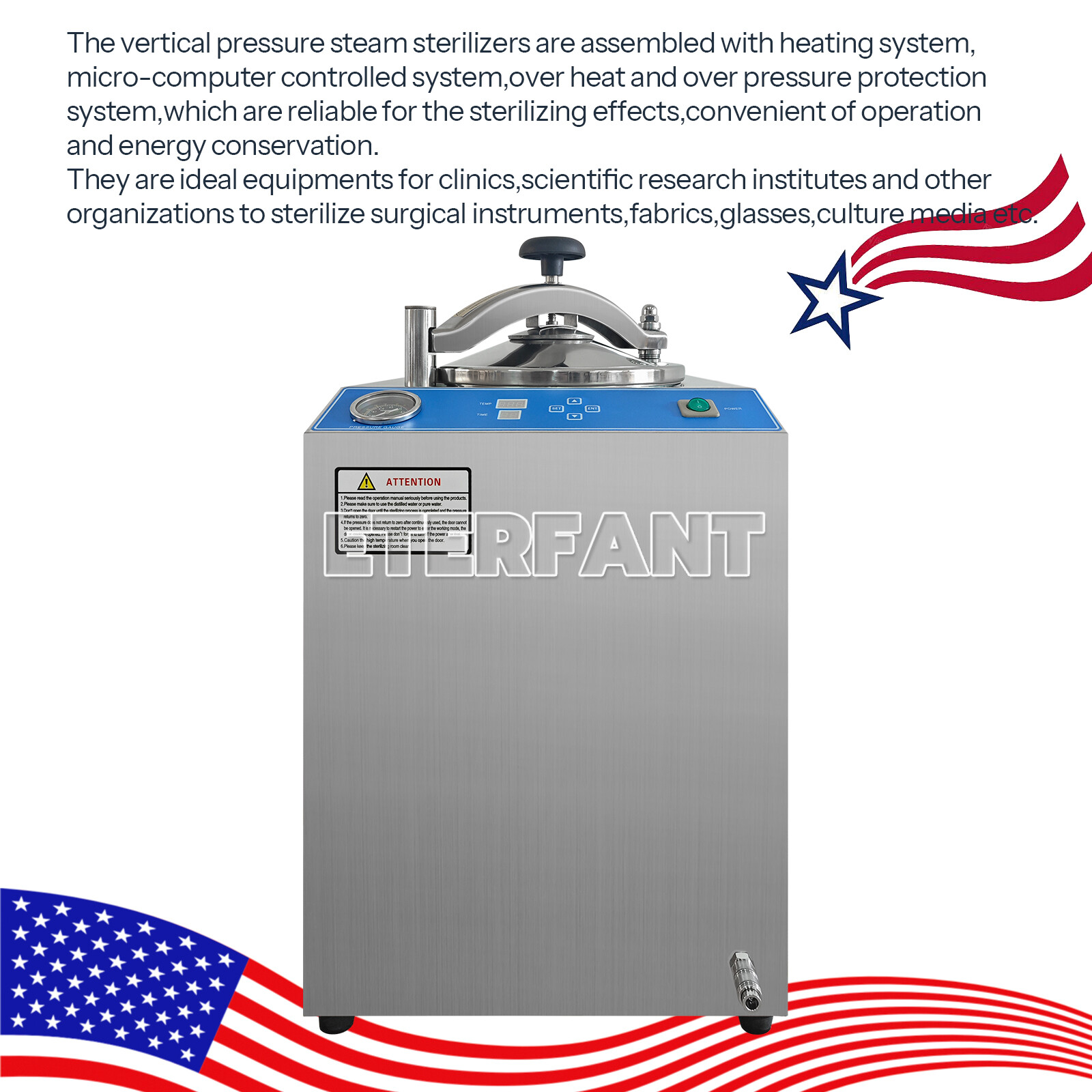 ETERFANT 24/28/35L Dental Medical High Pressure Steam Sterilizer Autoclave US