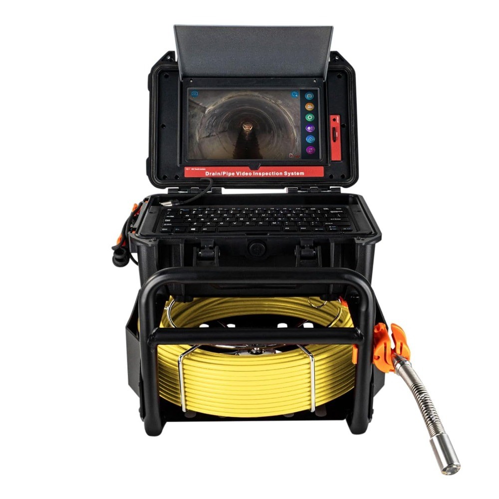 300FT Sewer Camera w/ 10.1″ Touchscreen Self-Leveling 12 LED Lights & Recording