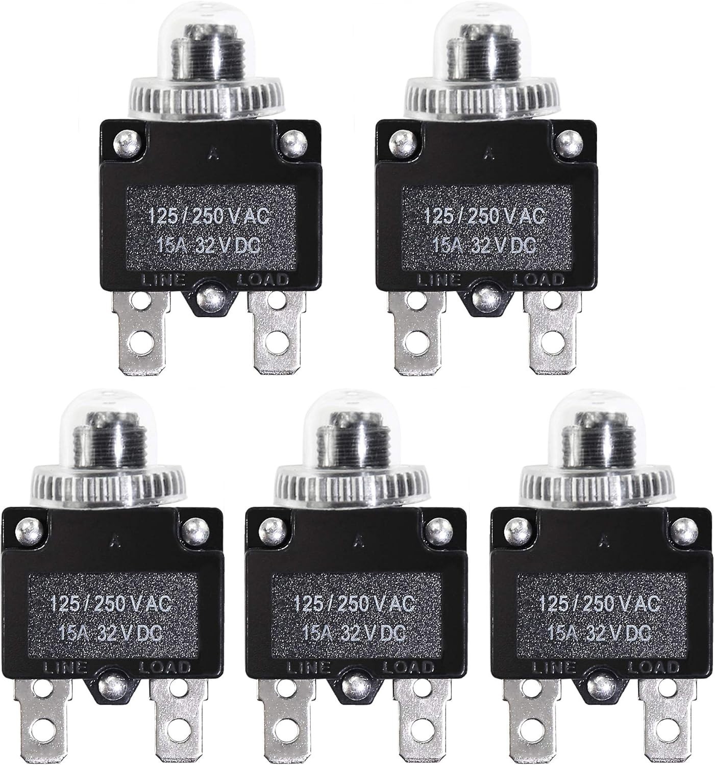 5PCS 15Amp Circuit Breakers Waterproof Reset Panel Mount Automotive Marine AC DC