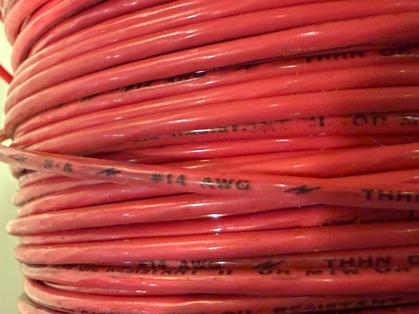 NOS Approx 300 Feet #14 Red Stranded Copper Wire THHN, THWN, MTW, Triangle A PWC