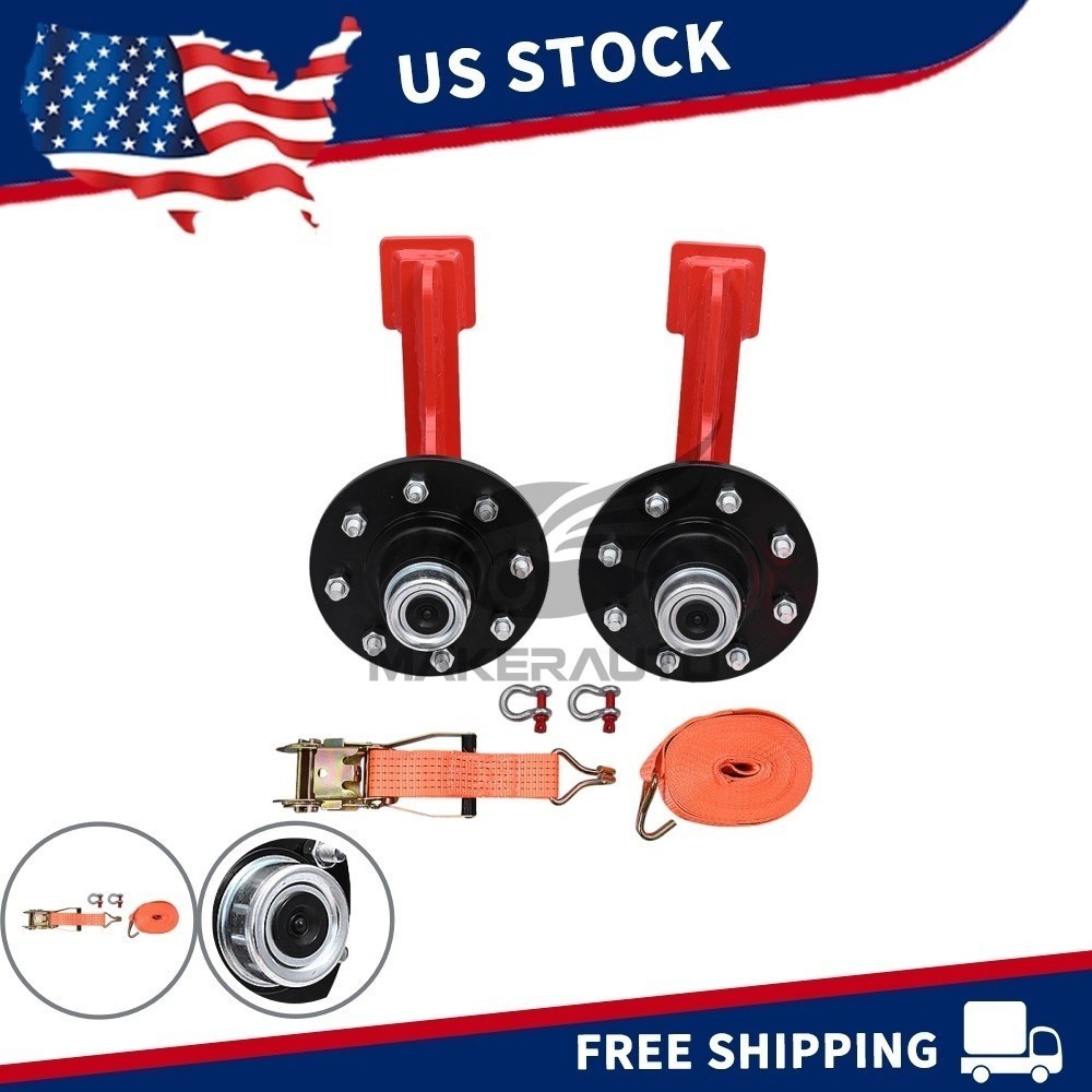 2Pack Shipping Container Wheels 8×6.5 Lug Wheels Kit with Ratchet Strap US