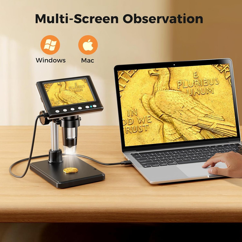 4.3 Inch LCD USB Digital Microscope 1000X Magnifier for Coins Jewelry Repair