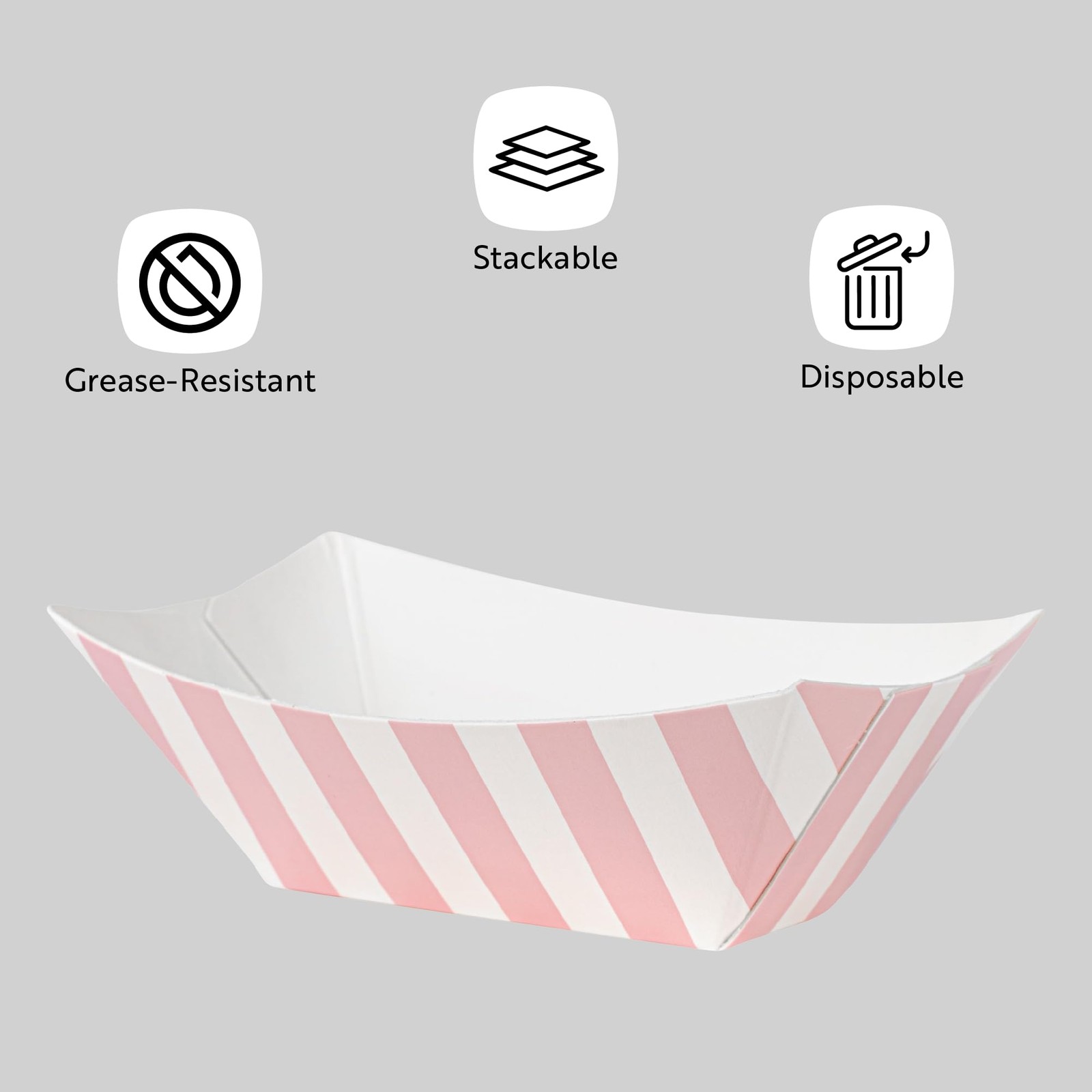 Restaurantware Bio Tek 2oz Disposable Paper Food Boats – Pink & White Stripe