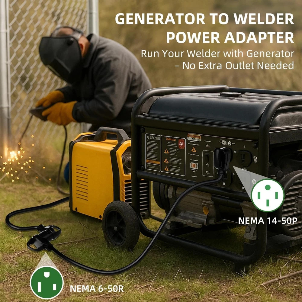 6 AWG Welder Extension Cord 10FT, NEMA 14-50P to 6-50R Adapter, 50 Amp 250V 1250