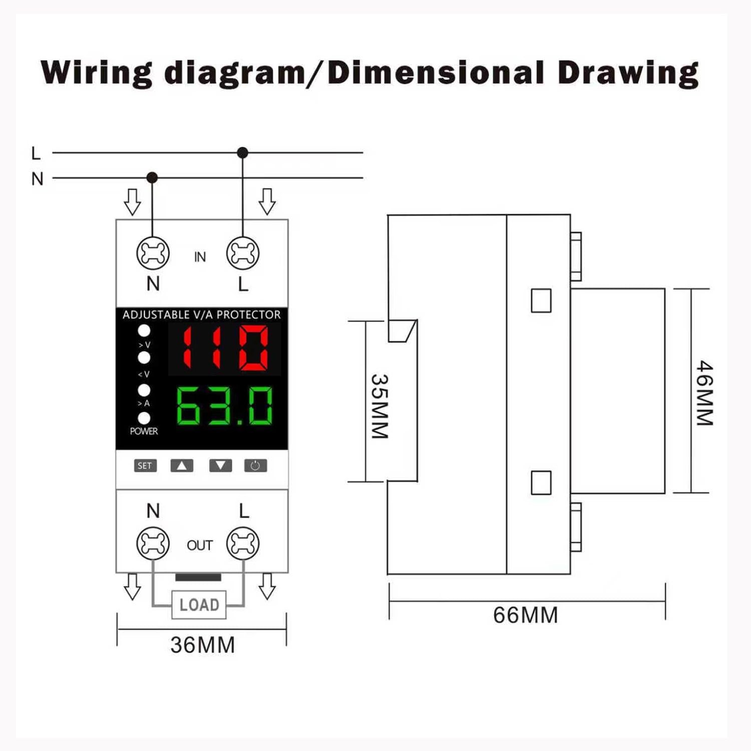 Voltage Protector AC 110V 220V/DC 80-300V 1-63A Adjustable Smart Circuit