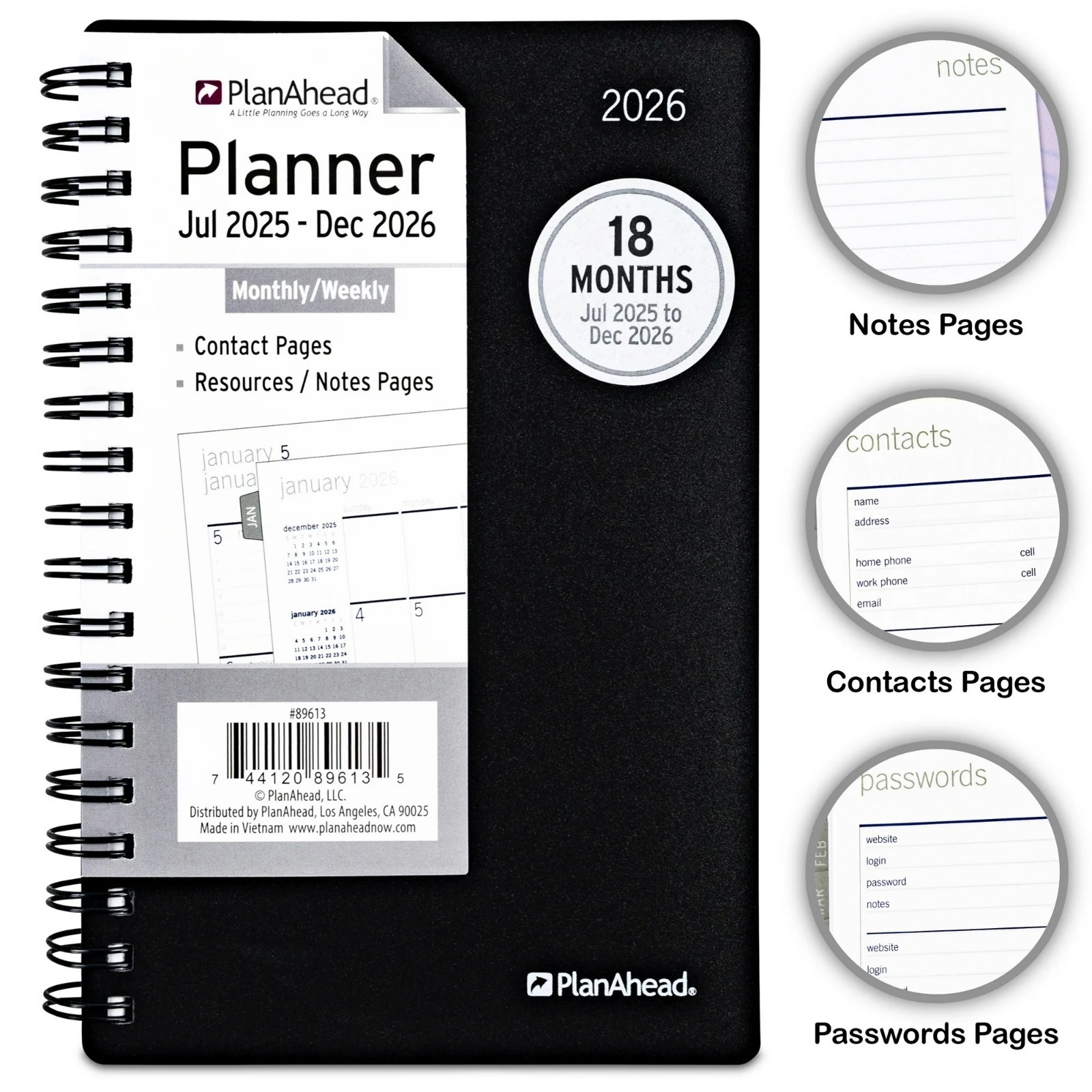 PlanAhead Home Office Monthly Weekly Blue Planner Jul25 – Dec26, 4″ x 6.25″