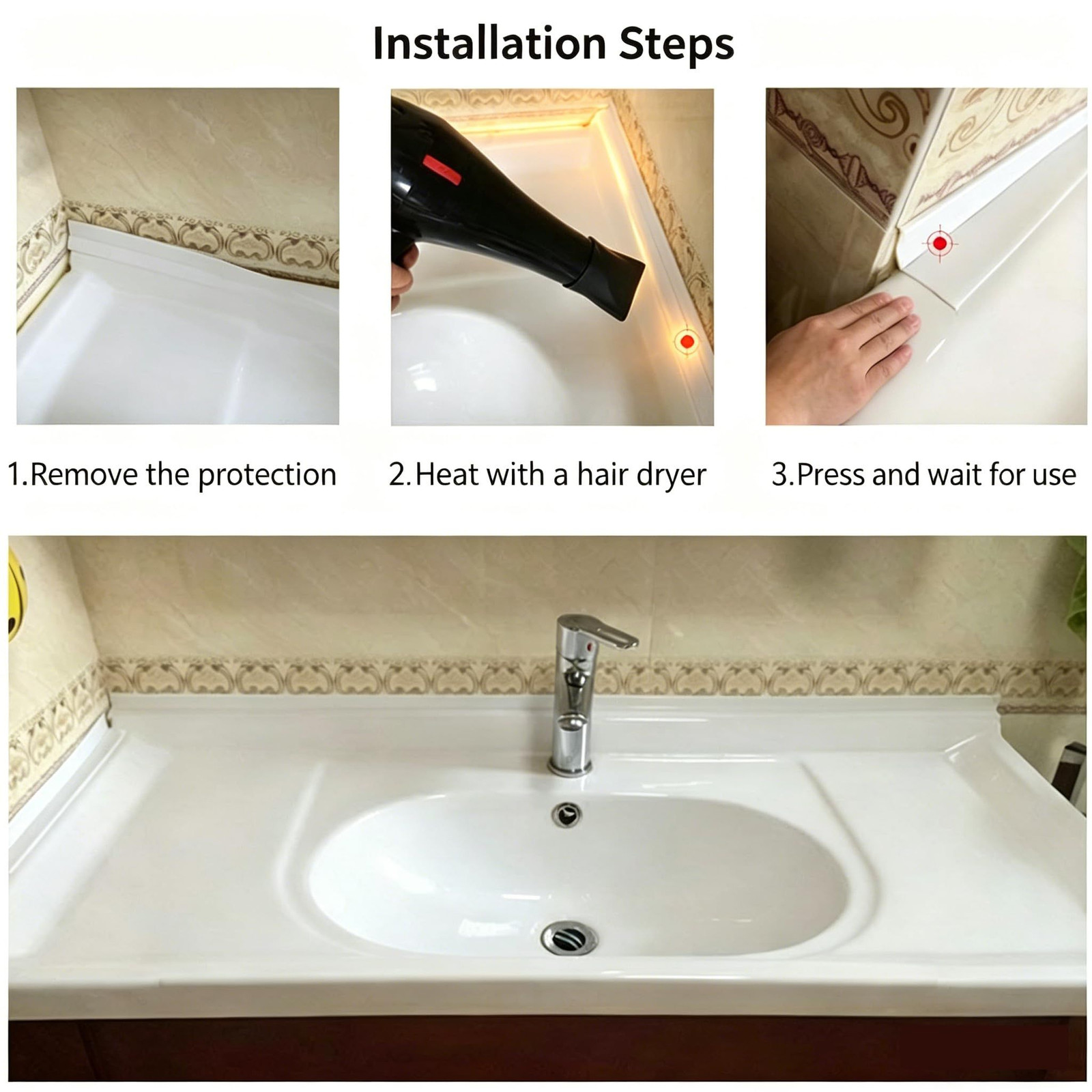 Waterproof Caulk Tape, Self-Adhesive Sealing Tape for Bathtub, Shower, White