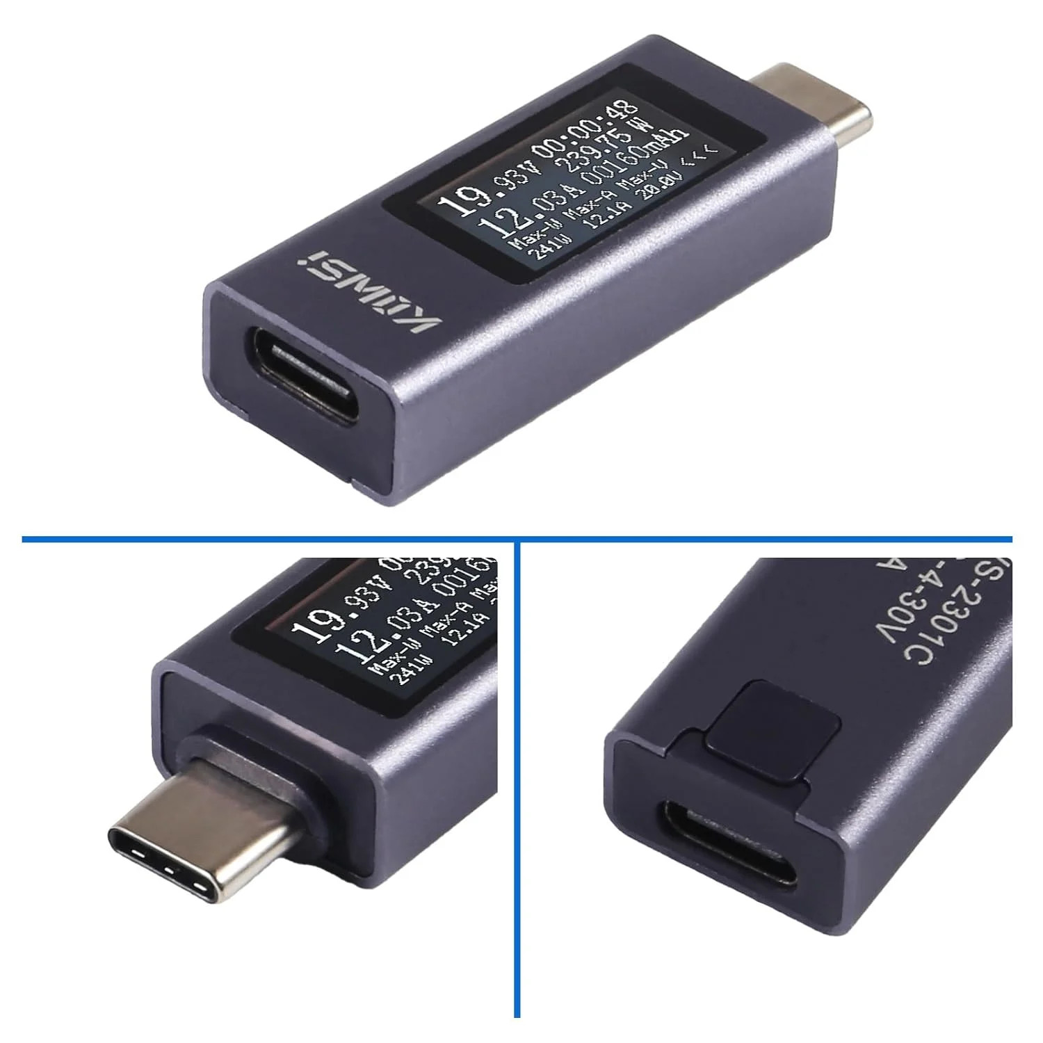 2Pcs USB C Tester Power Meter Digital Multimeter 4-30V 0-12A LCD Display Type C