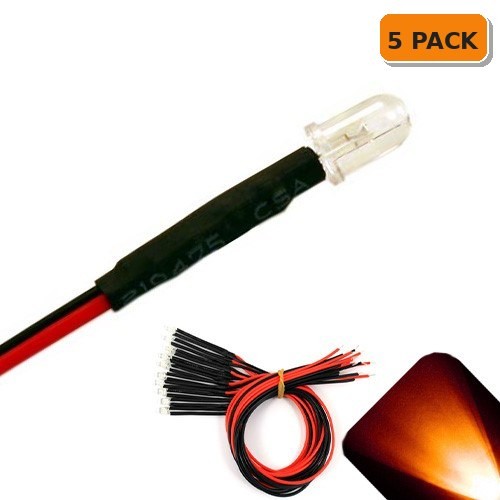 5 x Pre wired 9v 5mm Amber Orange LEDs Prewired 9 volt DC LED Light RC 8v 7v