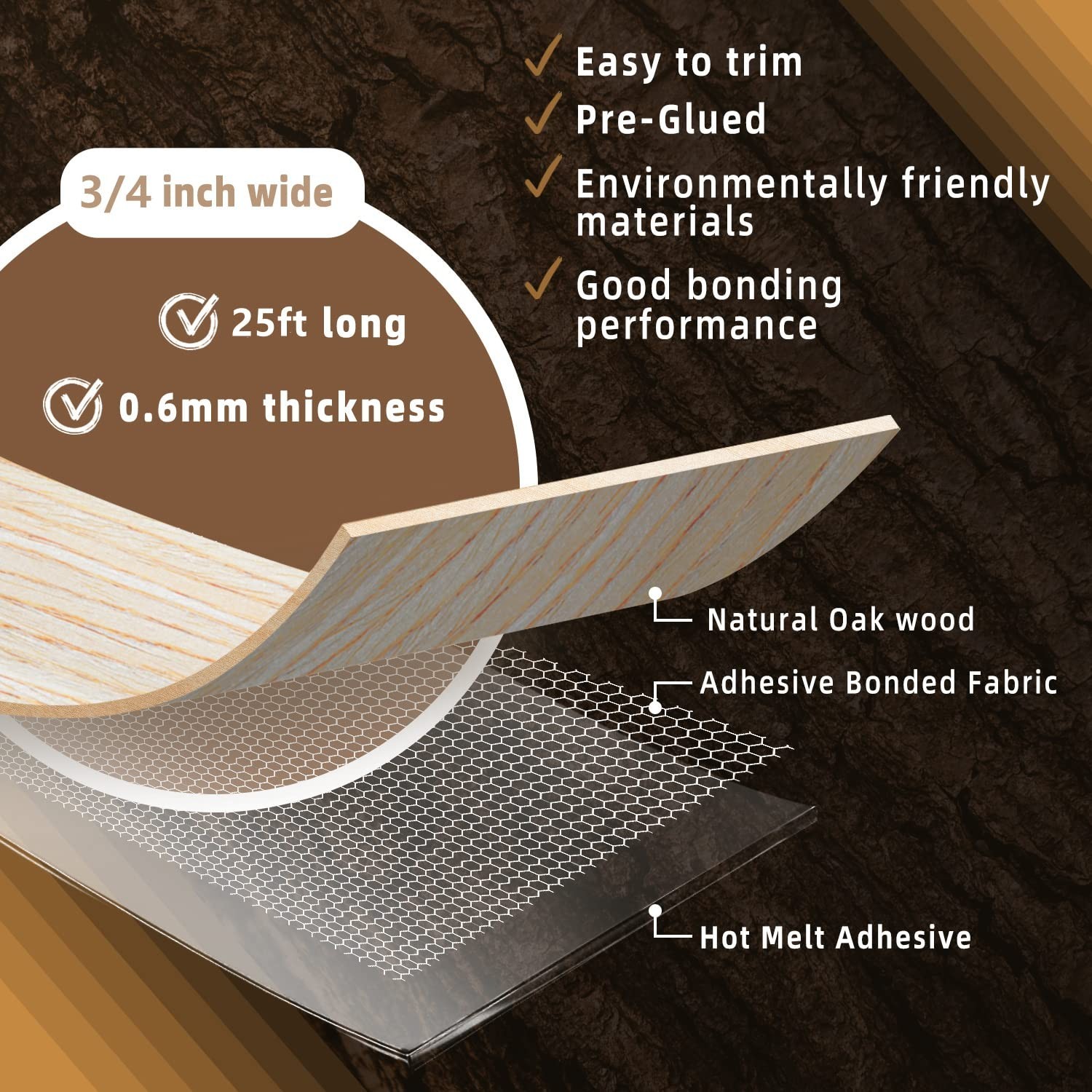 High-Quality 3/4″ x 25ft Oak Edge Banding – Versatile Solution for DIY Projects