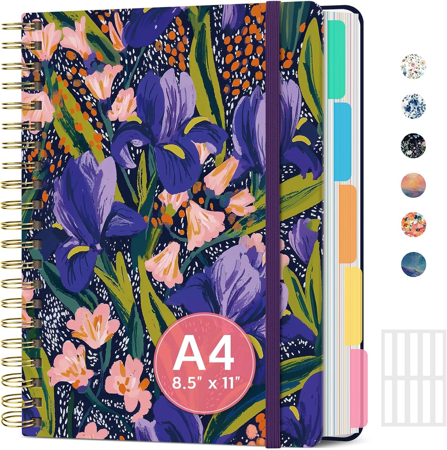 8.5″x11″ Spiral 5 Subject Notebook, Hardcover with Dividers Wildflower