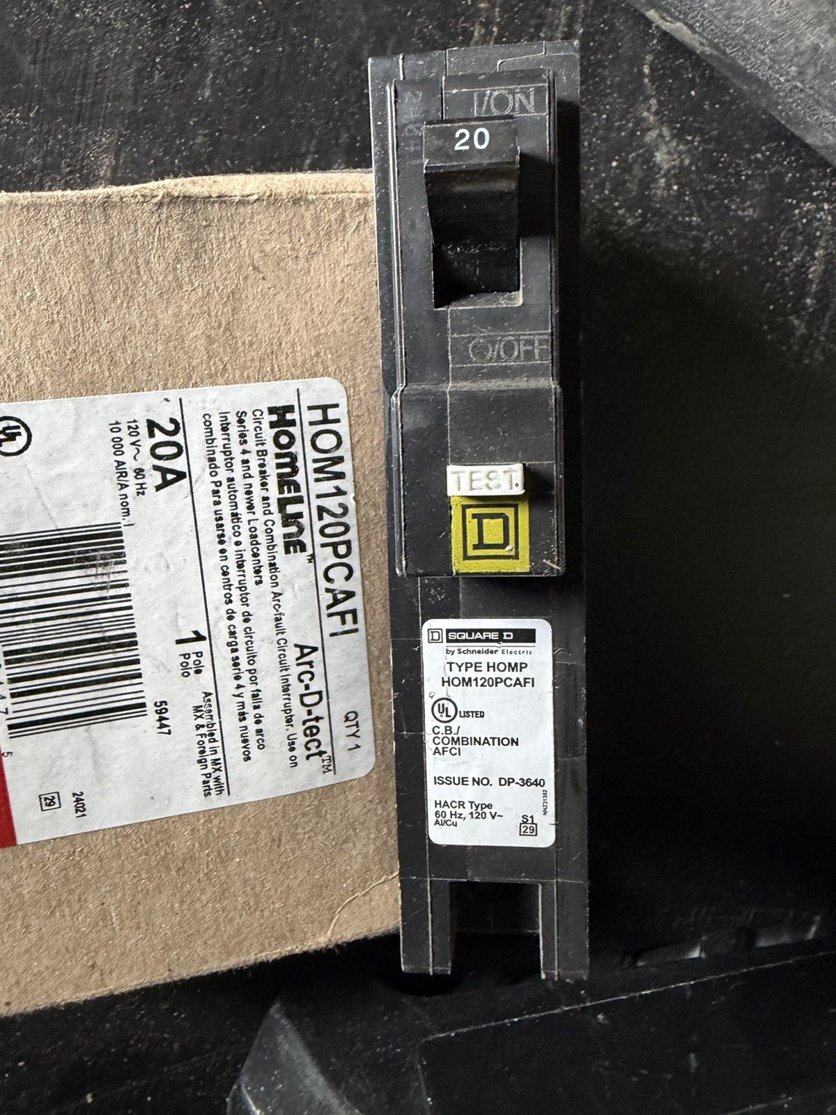 Square D Homeline 1P 20 Amp AFCI Plug On Neutral Breaker HOM220