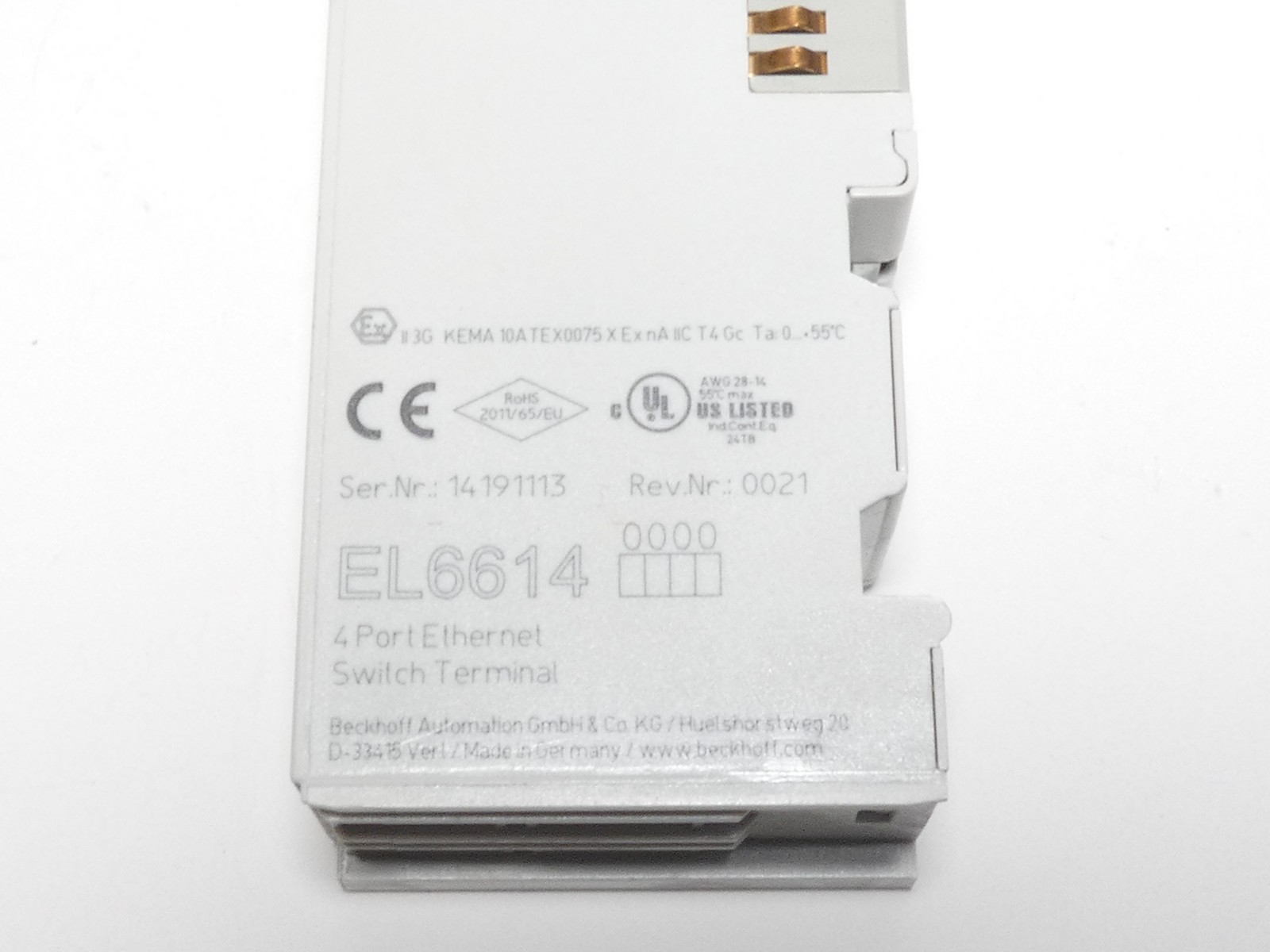 Beckhoff EL6614 EtherCAT 4-Port Ethernet Switch Terminal