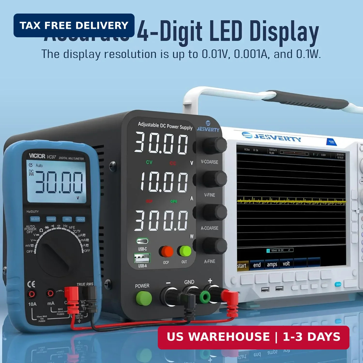 DC Power Supply Variable, 0-32V 0-10A Switching Bench Power Supply with 20W USB