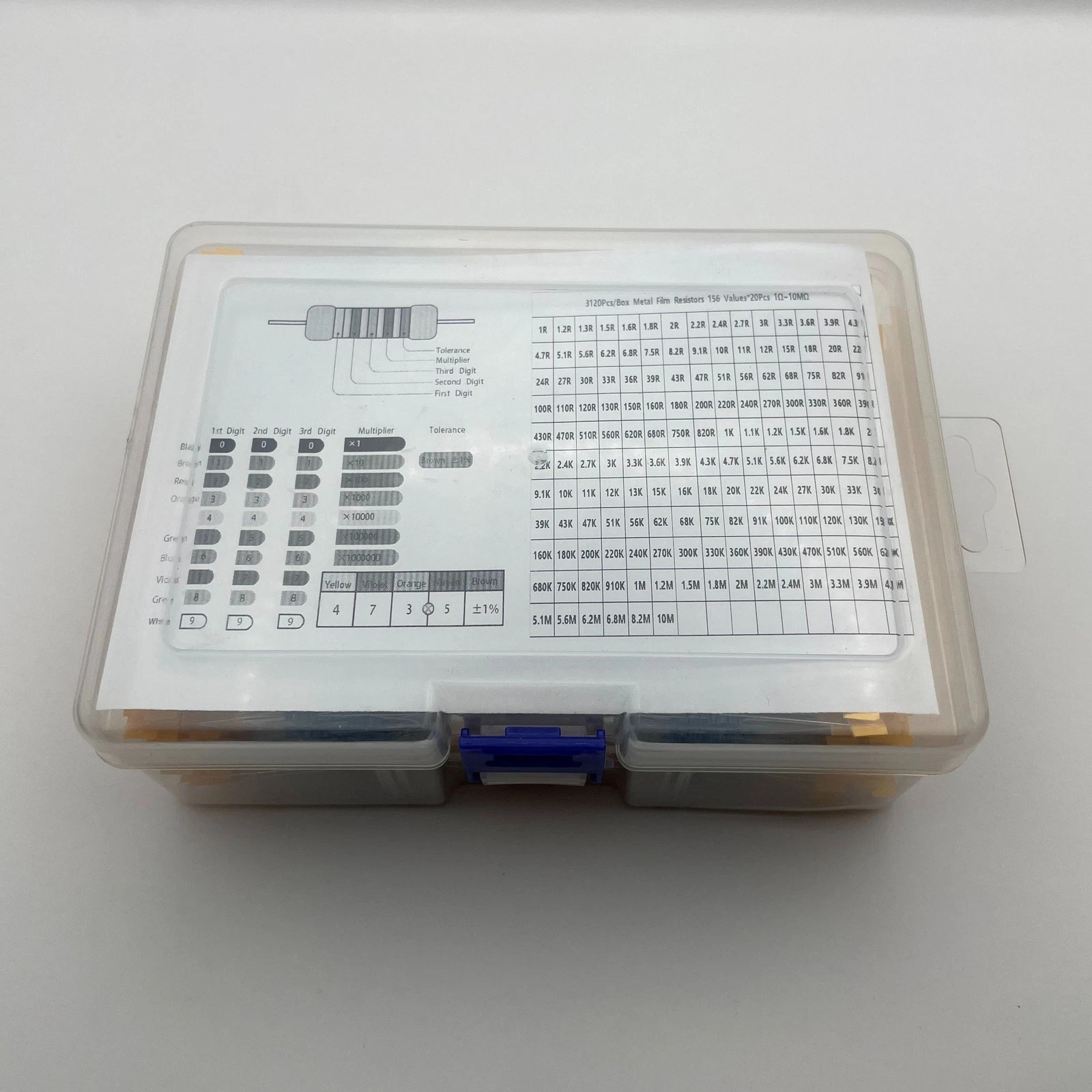 Complete 1/4W Metal Film Resistor Set: 3120pcs, 1Ω-10MΩ ±1%, 156 Values w/Box