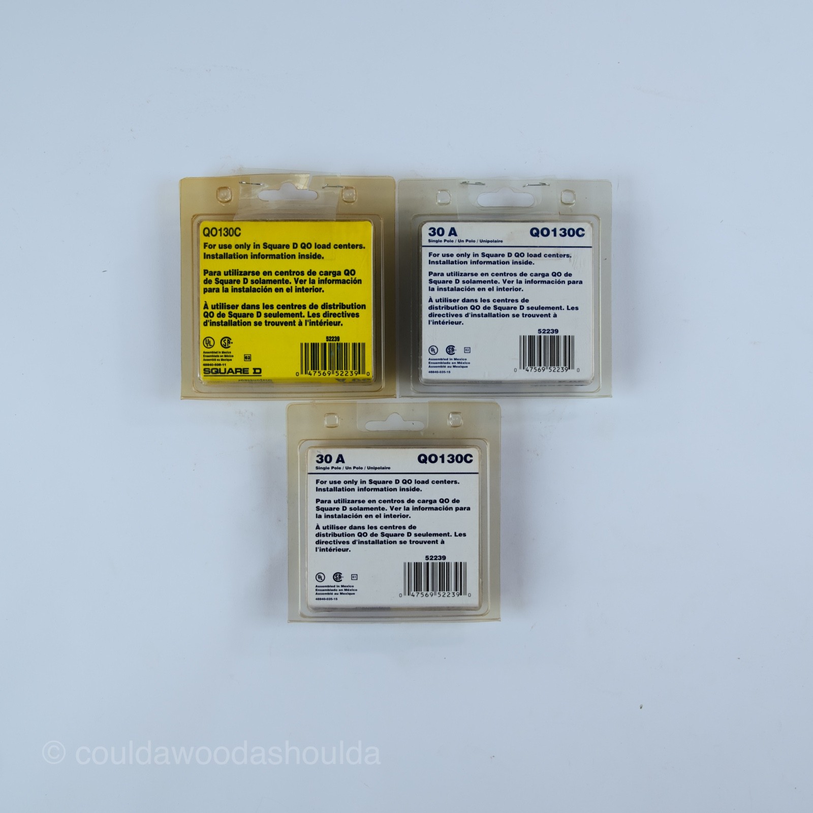 3x Square D QO130C 30 A Single Circuit Breakers 52239
