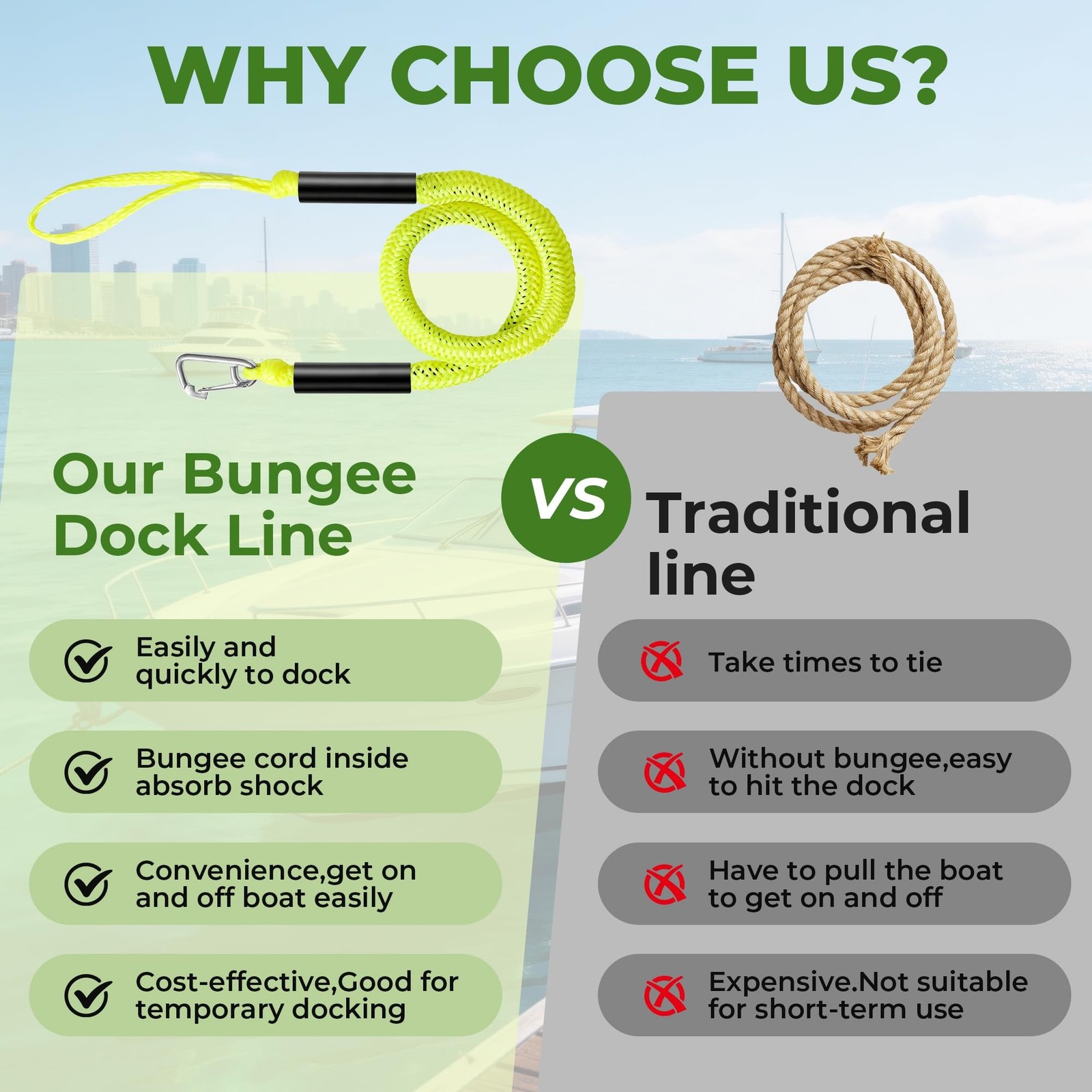 Bungee Dock Line for Boats, 4 FT Elastic Mooring Rope with Stainless Steel Cl…