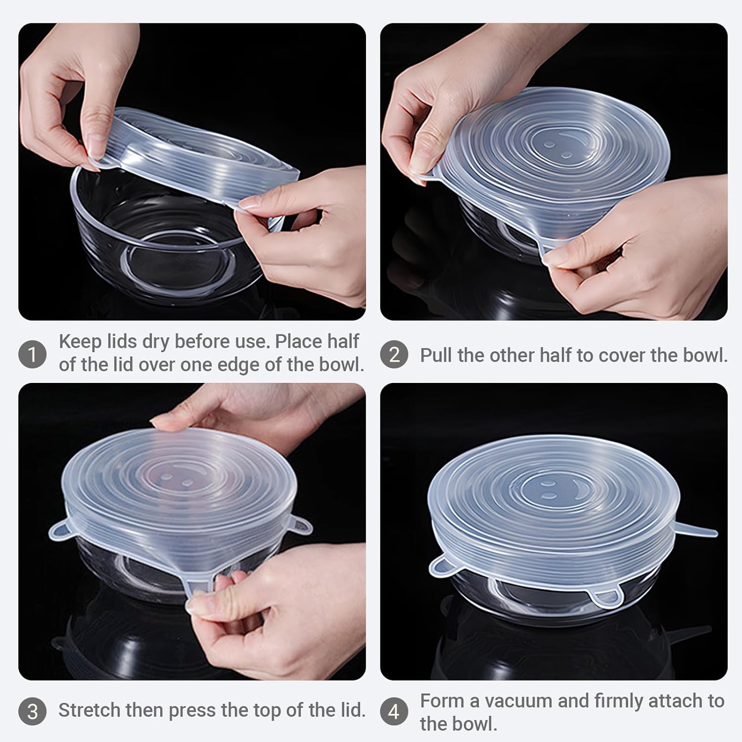 4 Pack 4.5in Reusable Silicone Stretch Lids, Silicone Bowl Covers for Food